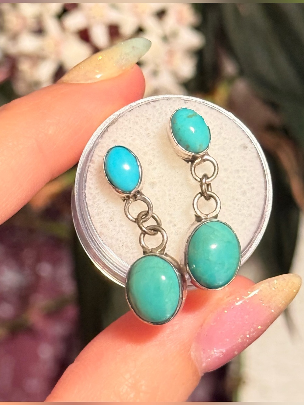 Vintage Handmade Turquoise Dangle Earrings 925 Sterling Silver Southwestern Boho